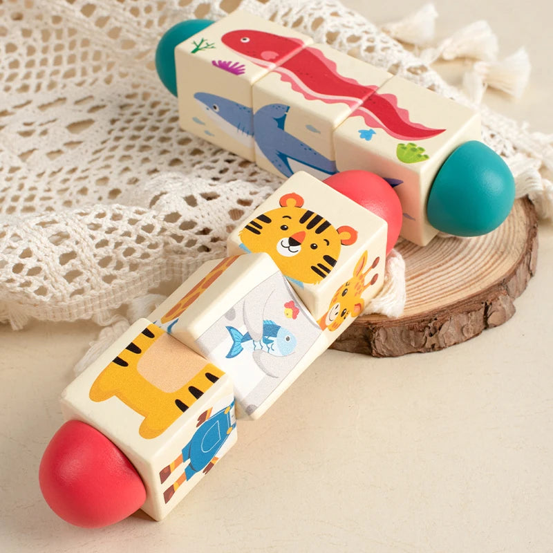 Wooden Forest Animals Marine Animals Rotating Puzzles Fine Motor Training Animal Cognition Matching Puzzle Educational Toys