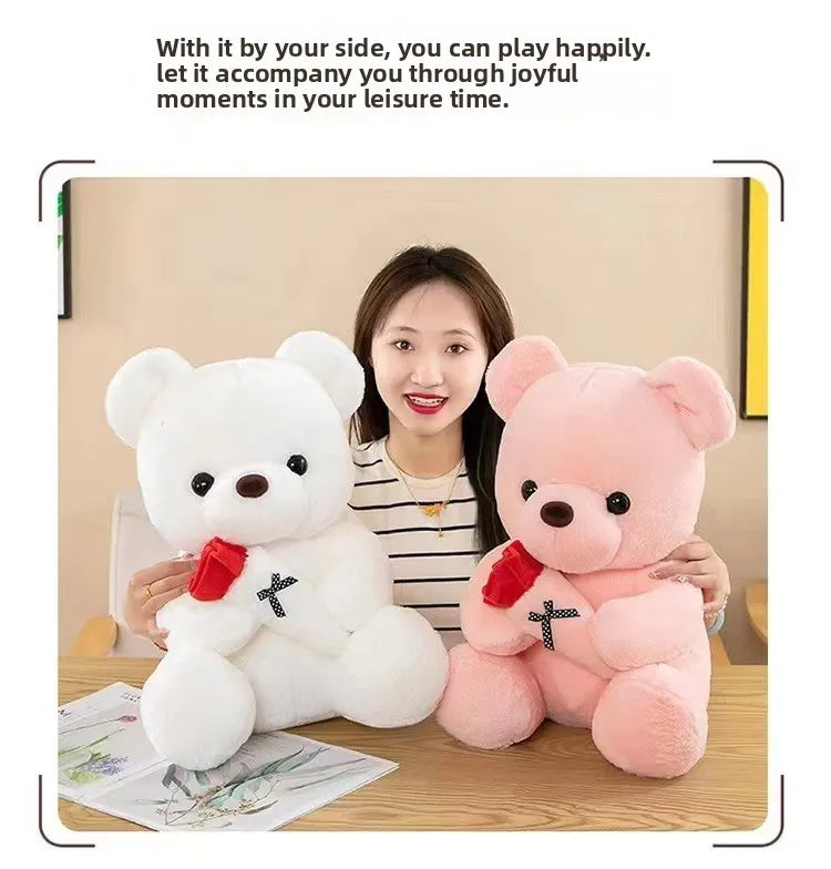 Cute Rose Bear Plush Toy Stuffed Animal Doll Romantic Gift for Girlfriend Valentines Day Birthday Anniversary Present
