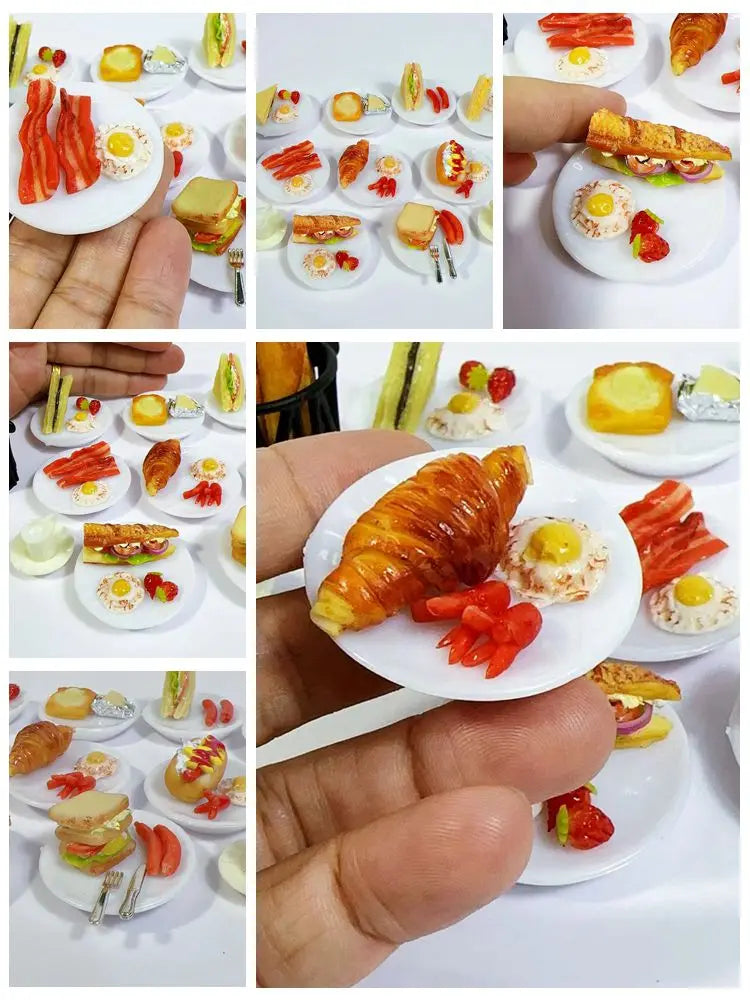 New 1/6 Handmade with clay Miniature Delicious sandwich breakfast set food for Doll House Mini Kitchen Toy Dollhouse Accessories