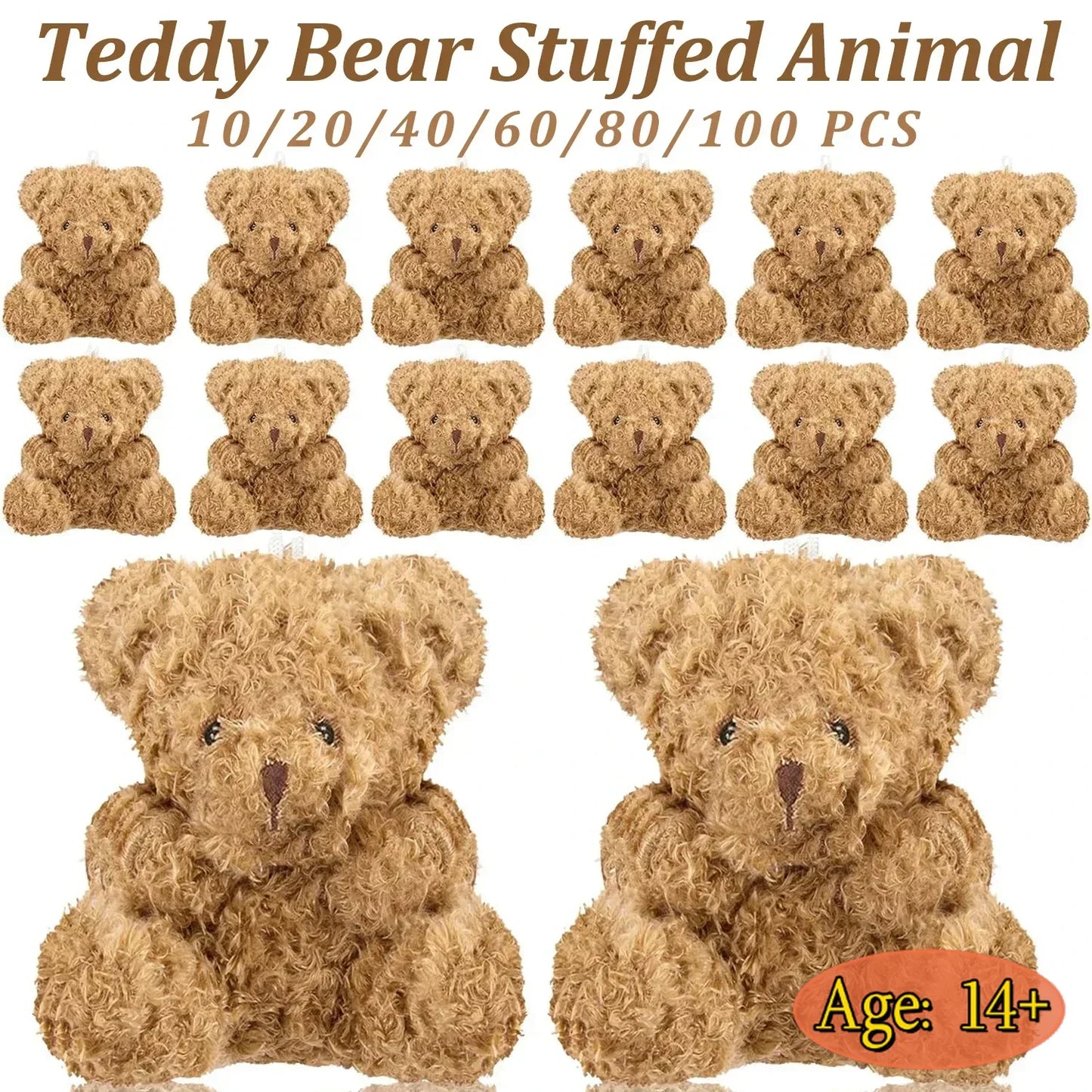 10-100Pcs Plush Mini Teddy Bear 4Inch Stuffed Animals Tiny Bears Mini Bear Soft Bear Doll for Party Favor DIY