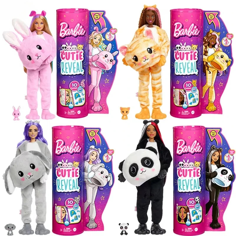 Original Barbie Cutie Reveal Cute Pet Series Fashion Plush Dolls Animal Surprise Dress Up Makeup Cosplay Toys for Girls Boy Gift