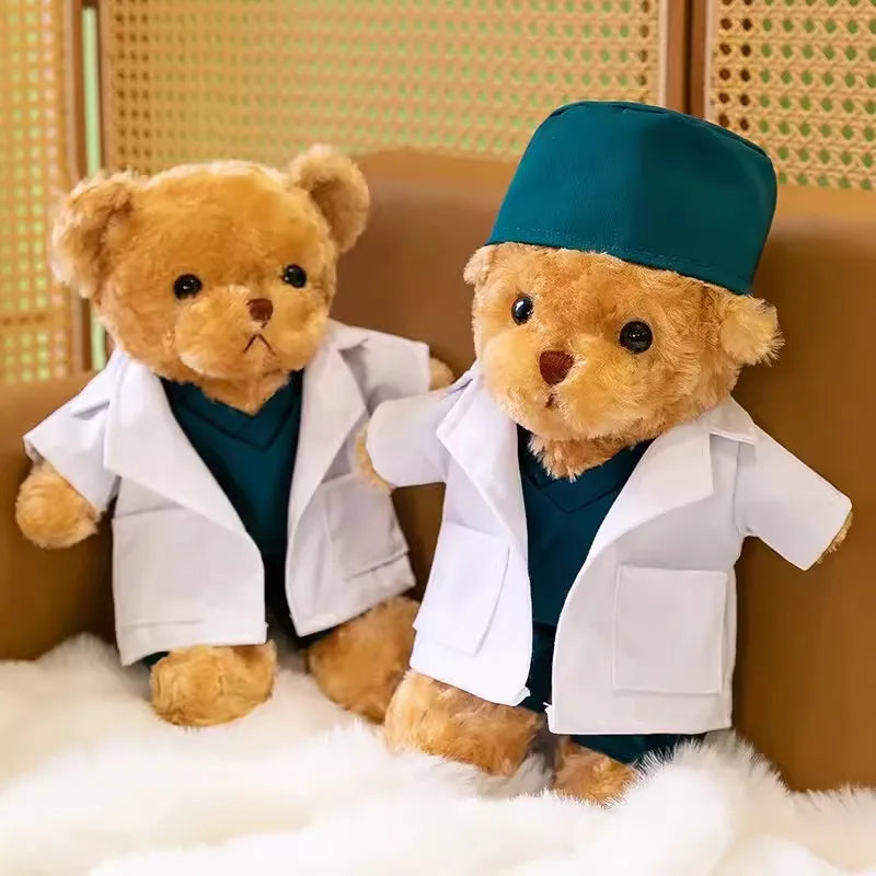 Lovely Doctor Bear Nurse Ted Bears Brown White Animal Doll Soft Stuffed Plush Toy Girl Boy Birthday Christmas Gift 1pc