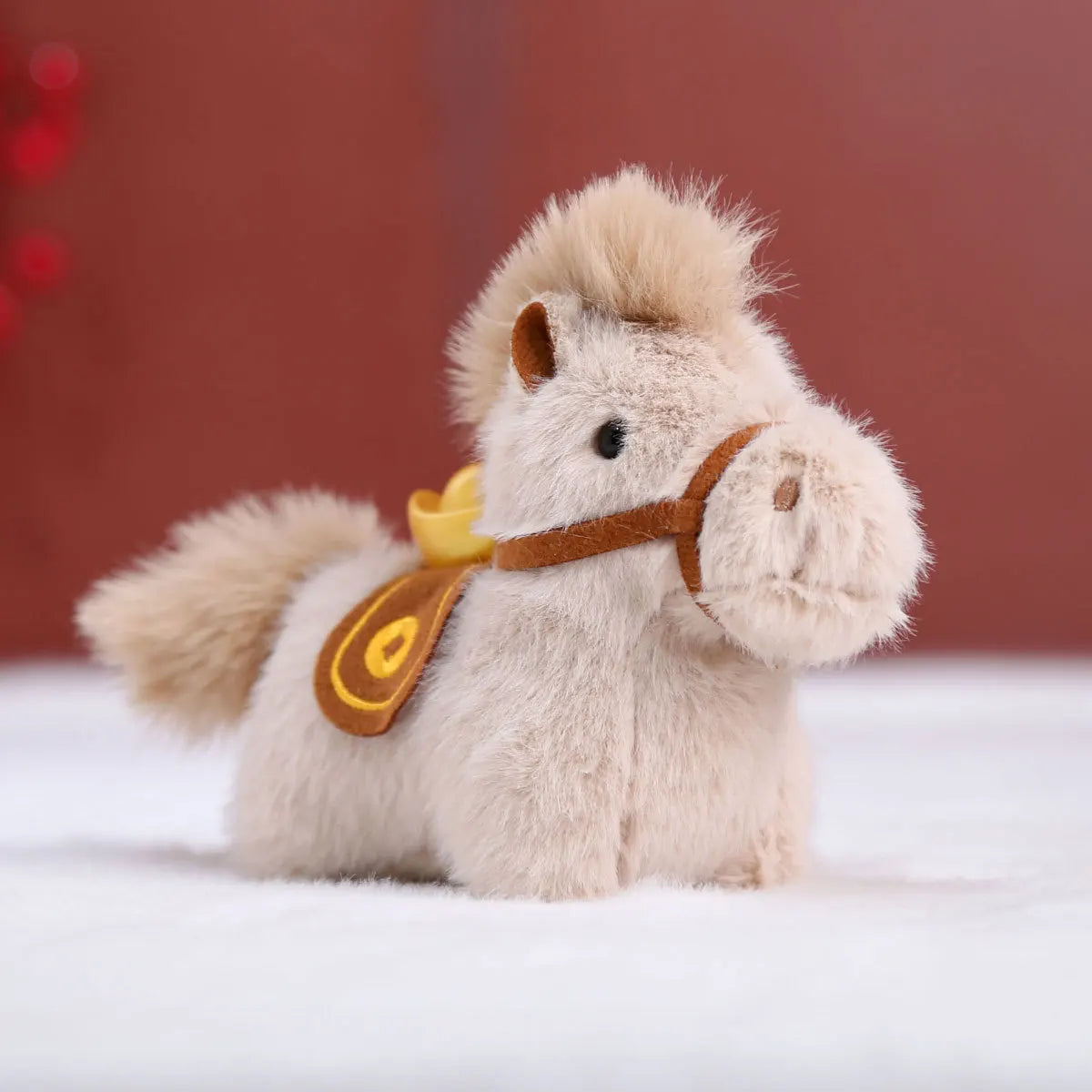 Year of Horse Mascot Plush Keychain Fluffy Pony Doll Soft Toy Bag Charm New Year Gift For Christmas Holiday Celebration