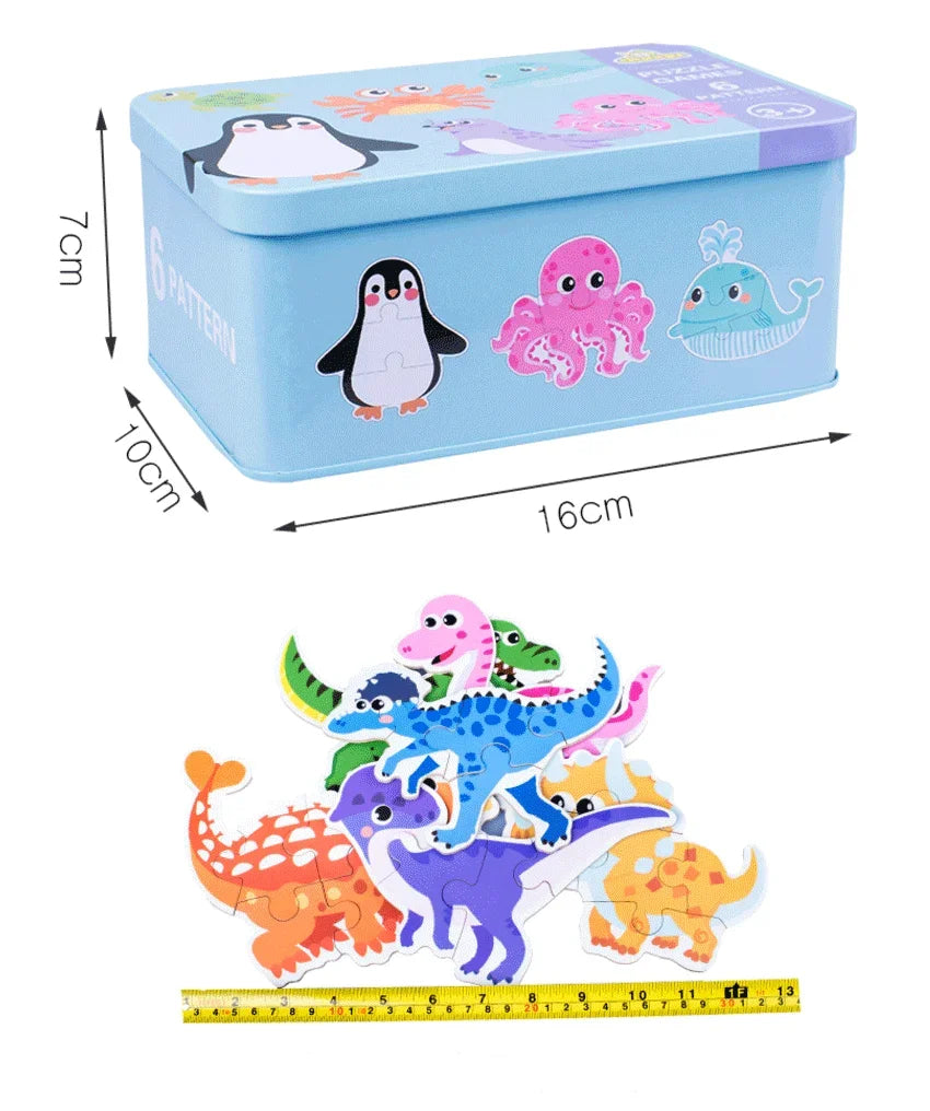 Baby Puzzle Montessori Educational Toys Wood Puzzle Animal Matching Games Iron Box Wooden Puzzles For Children Kids 2 3 4 Years