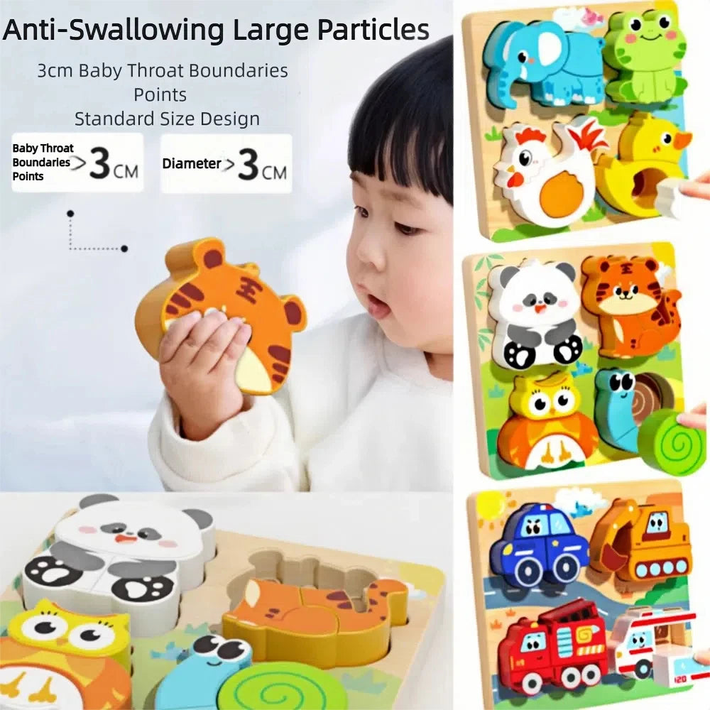 4-in-1 Wood Puzzle 3D Safe Animals Cognitive Jigsaw Puzzle Portable Cartoon Early Learning Puzzle Set Children Educational Toys