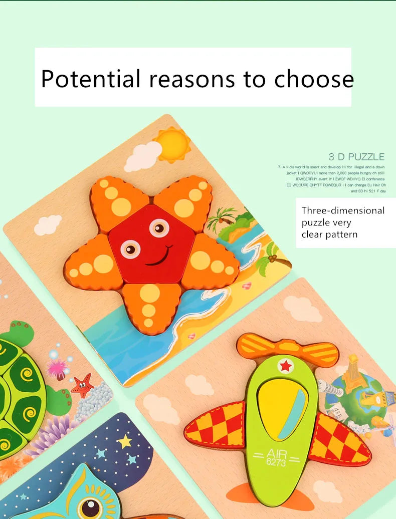 Good Quality 3D Wooden Puzzle Jigsaw for Children Cartoon Animal Puzzles Intelligence Kids Early Educational Cognitive Toys