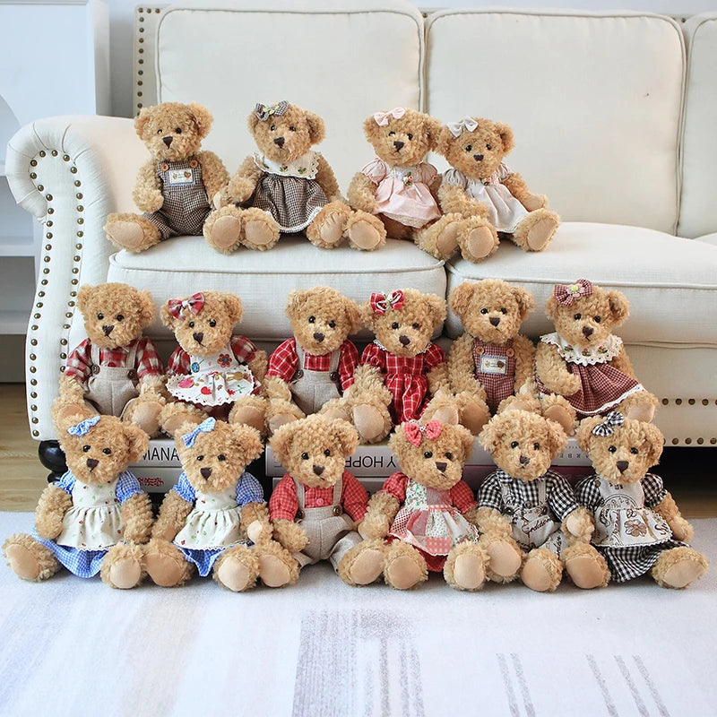 2pcs/lot 26cm Lovely Couple Teddy Bear Peluche Toys Kawaii Dress Bear Dolls Stuffed Soft Toy for Girls Baby Girlfriend Gifts