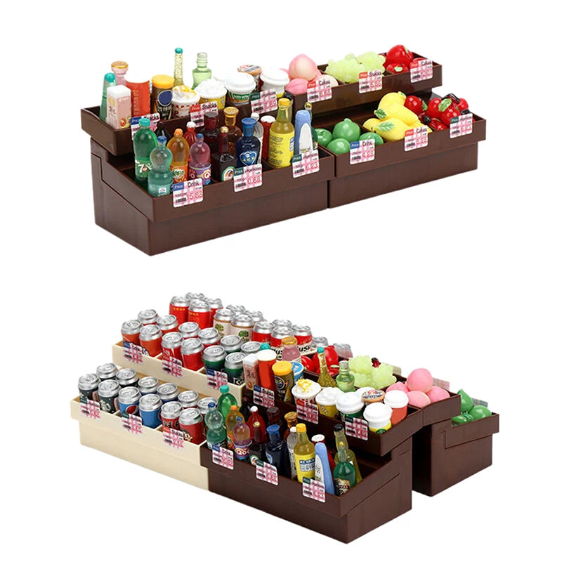 1 Set 1/12 Dollhouse Miniature Simulation Supermarket Display Cabinet Model Decoration Mini Bread Stand Doll Accessories Toys