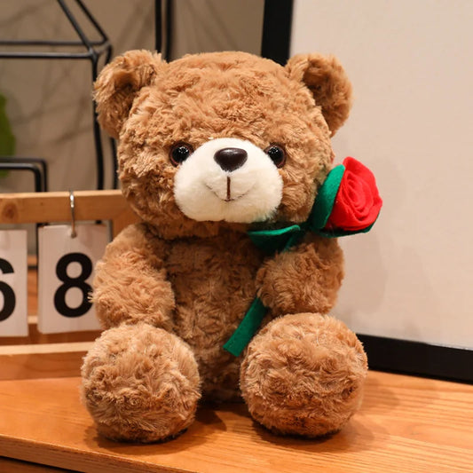 15/25CM Kawaii Cartoon Anime Love Rose Hat Bear Stuffed Animal Plush Toy Children's Couple Bear Handmade Doll Festival Gift