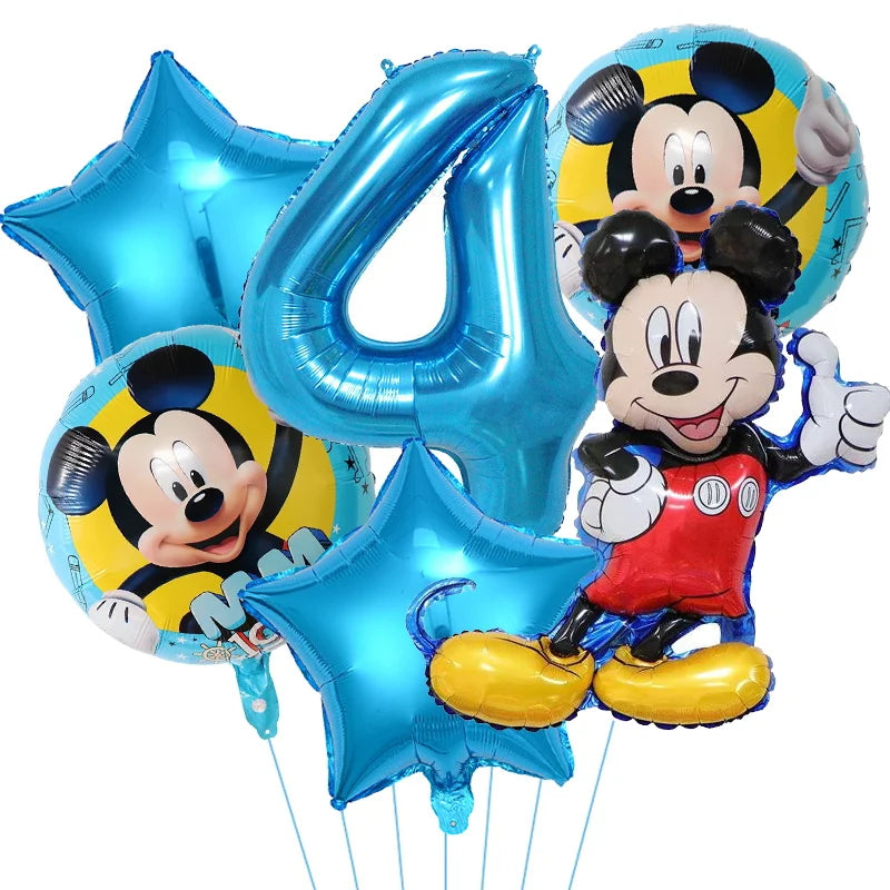 Mickey Mouse Birthday Party Decoration Blue Mickey Tableware Cups Plates Balloons Backdrop Pannents Gift Bag Kids Party Supplies