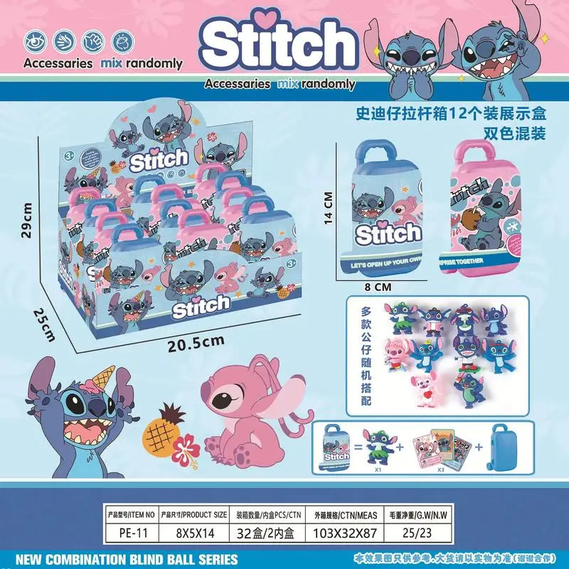 Disney 12pcs New Stitch  Blind Box Luggage Case Toy Blind Box Doll Educational Cartoon Cute Keychain Gifts