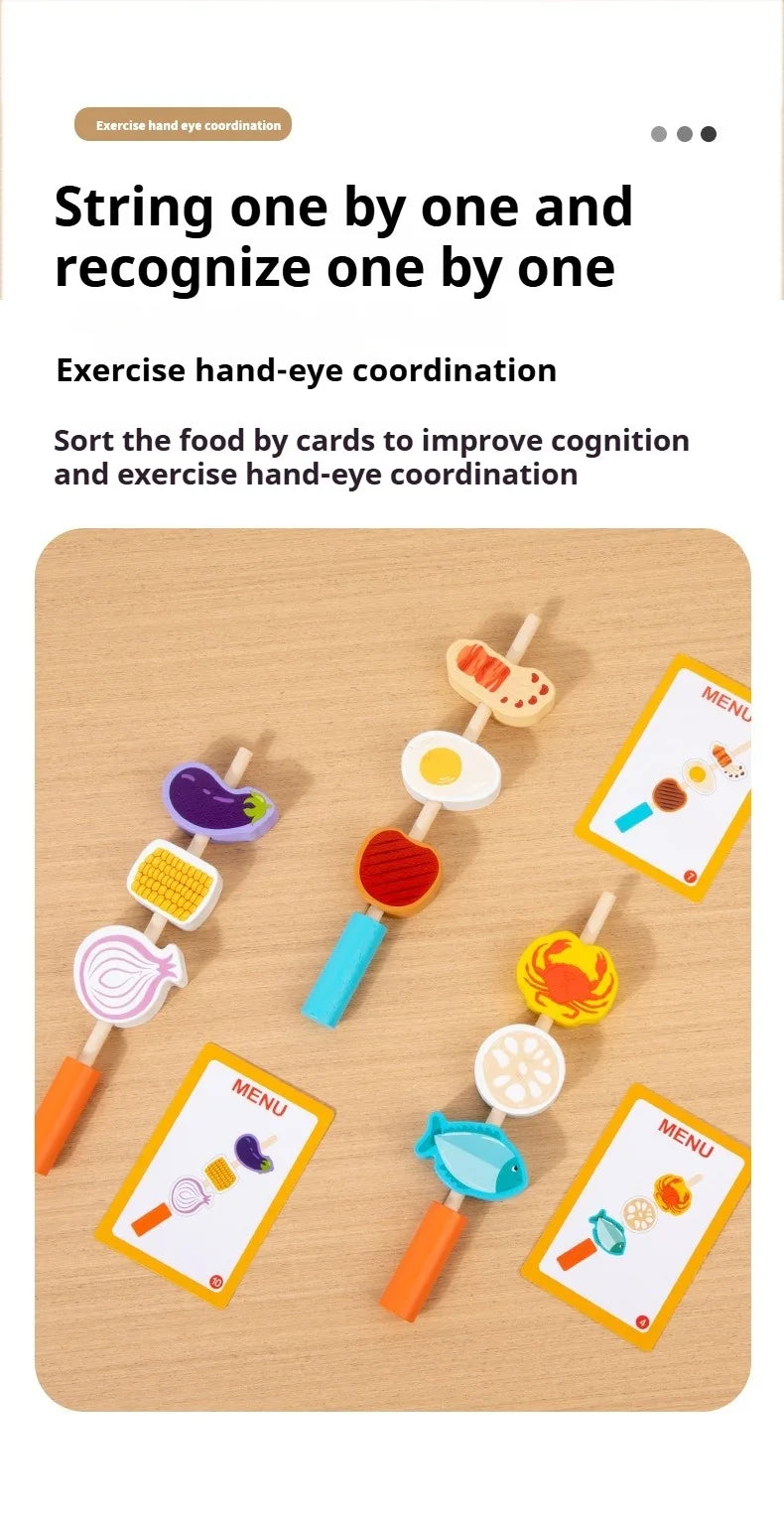 Montessori Wooden Pretend Play Kitchen Toys Dessert Puzzle Toys Simulation Barbecue Pretend Role Indoor Game For Toddlers Age 3+