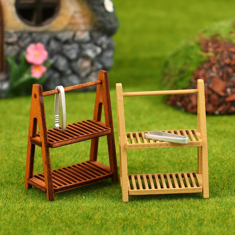 1Pcs Dollhouse Miniature furniture Display Shelf Bread Rack Cake Shelf Storage with Tongs DIY Bakery Shop Decor Doll House Toys