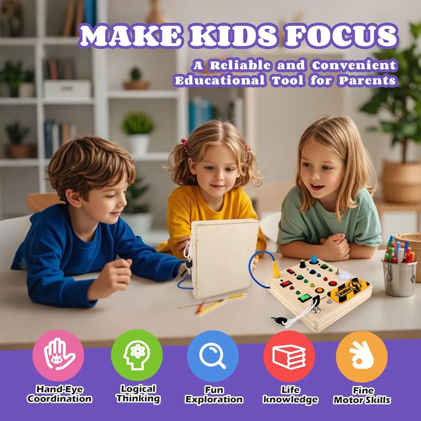 Montessori Busy Board With Switch Control Wooden Toddler Toys Sensory Travel Activities Toys For Kids Puzzle Early Learning Toys