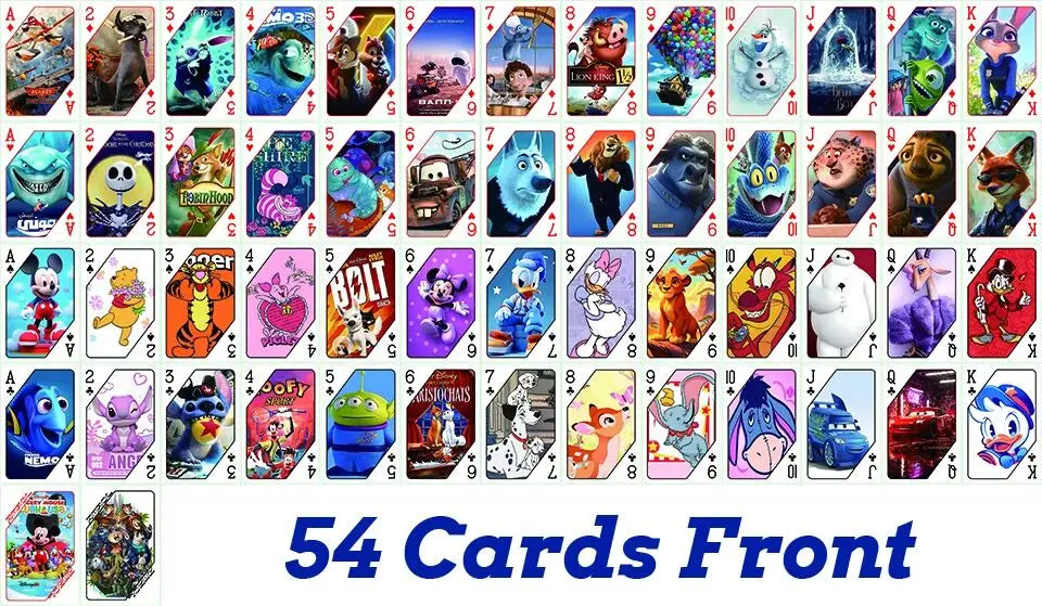 Disney Poker Playing Cards Child Toys Deck Cartoon Mickey Minnie Donald Stitch Zootopia Cars Pooh Finding Dory Lion King Dumbo