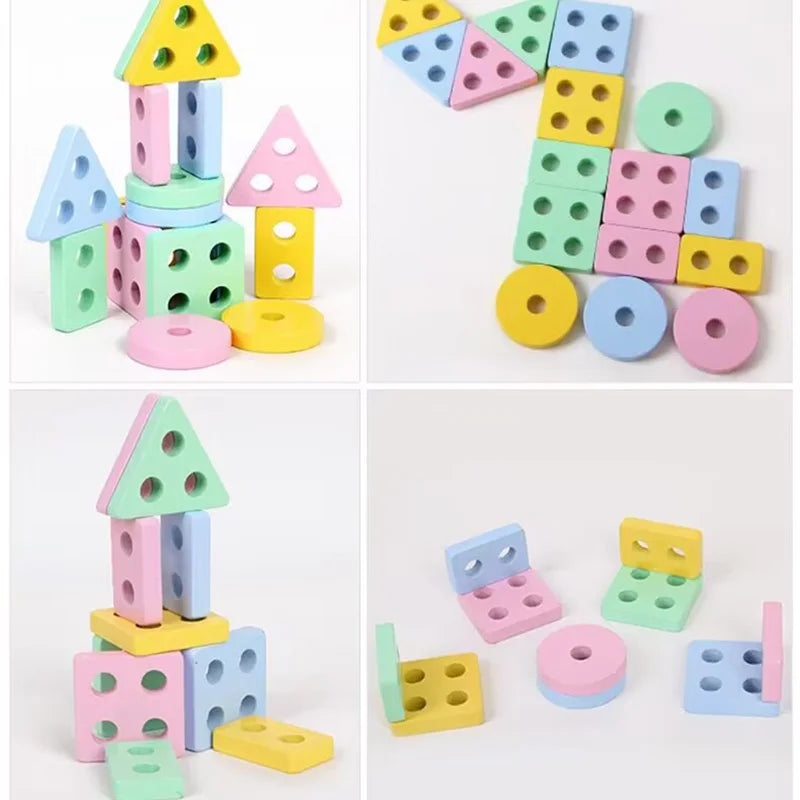 Kids Wooden Column Toys Building Blocks ﻿Geometric Shape Cognitive Montessori Early Childhood Education Intelligence Toy TMZ