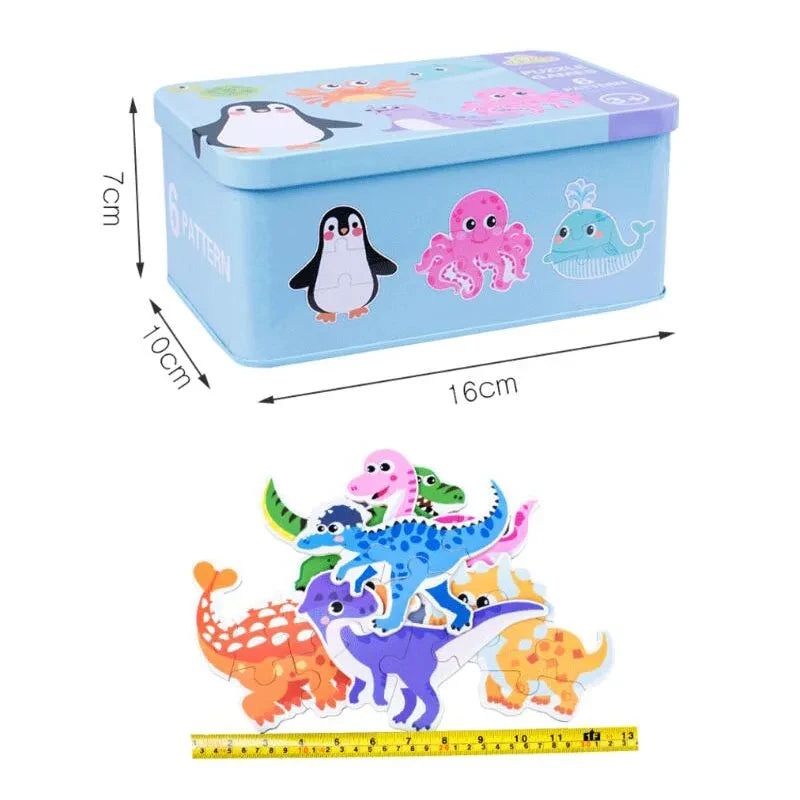 Baby Puzzle Montessori Educational Toys Wood Puzzle Animal Matching Games Iron Box Wooden Puzzles For Children Kids 2 3 4 Years