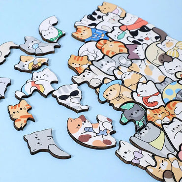 Animal Wooden Puzzle Jigsaw Stacking Toys Dinosaur Cats Educational Puzzle for Kid Boys Girls Gifts Christmas Decoration