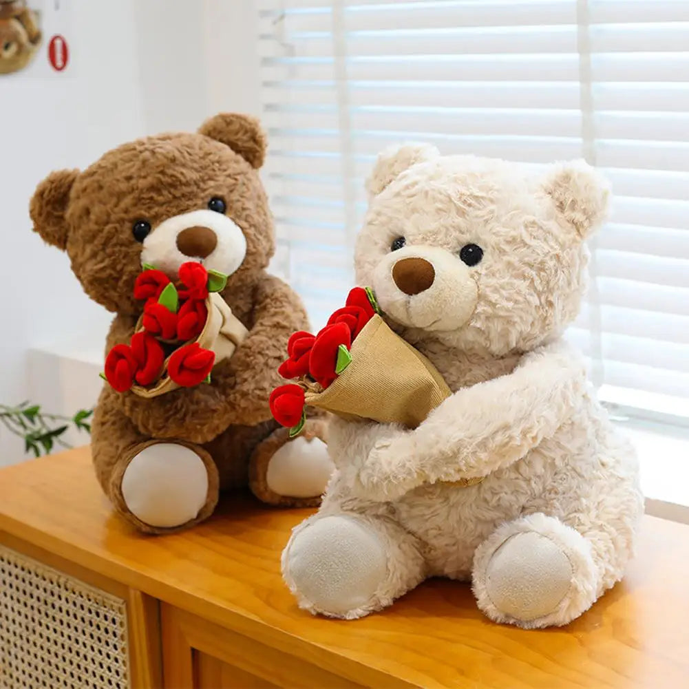 New Hot Sale Teddy Bear with Roses Plush Toy Soft Bear Stuffed Doll Romantic Gift for Lover Home Decor Girls Birthday Gift