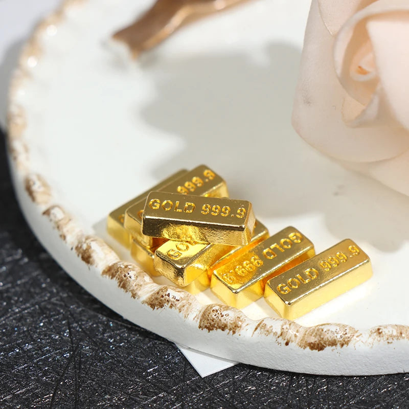10pcs/set 1:12 Dollhouse Miniature Gold Bars Coin Model Doll House Decor Toys