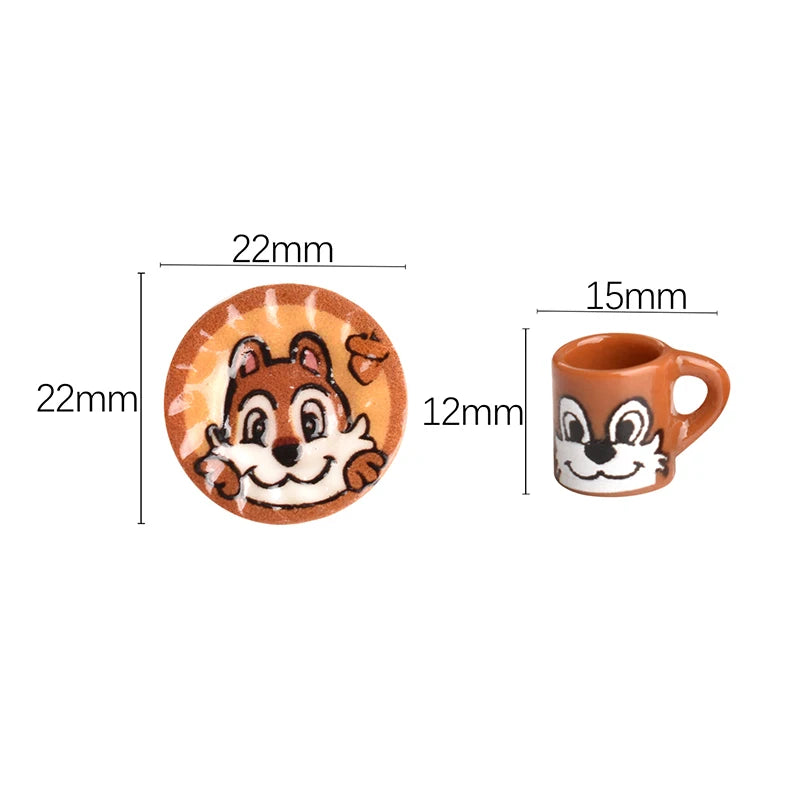 3set Miniature Dollhouse Cartoon Squirrel Coffee Cup Drinks Kitchen Food For Doll Accessories Girl Toy