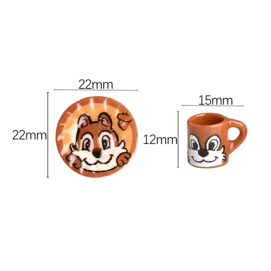 3set Miniature Dollhouse Cartoon Squirrel Coffee Cup Drinks Kitchen Food For Doll Accessories Girl Toy