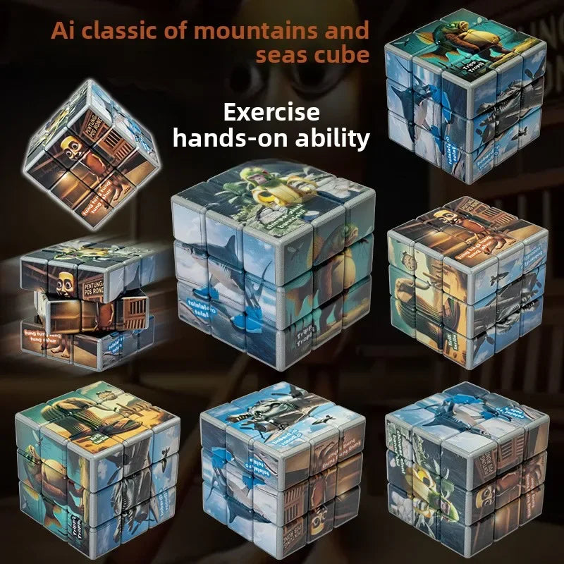 New Foreign Mountain and Sea Classic Puzzle Cube: Tung Tung Sahur Wooden Stick Man 3rd Step Cube Toy