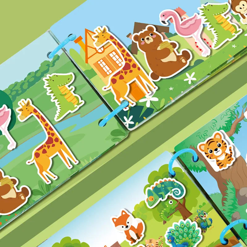 1Set Cartoon Quiet Book Montessori Busy Book with Animal Recognition Puzzle Interactive Game Cards for Preschool DIY Puzzle Book