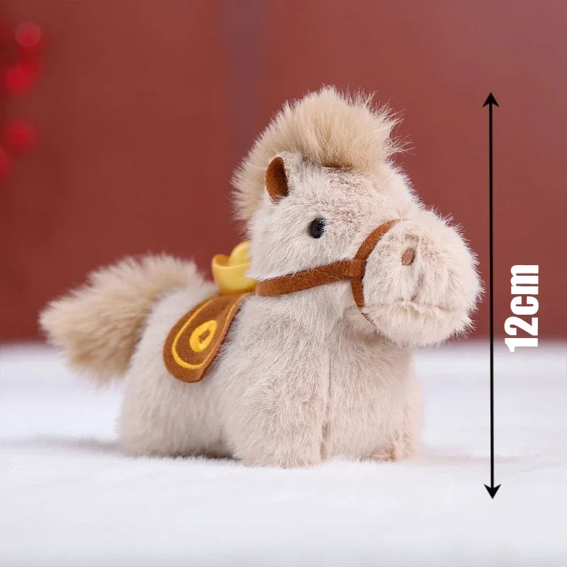 Year of Horse Mascot Plush Keychain Fluffy Pony Doll Soft Toy Bag Charm New Year Gift For Christmas Holiday Celebration
