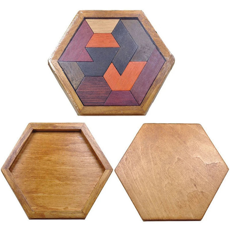 Montessori Wooden Puzzle Geometric Shape Jigsaw Puzzle Board Tangram Brain Teaser Toy Geometry Logic IQ Game for Children