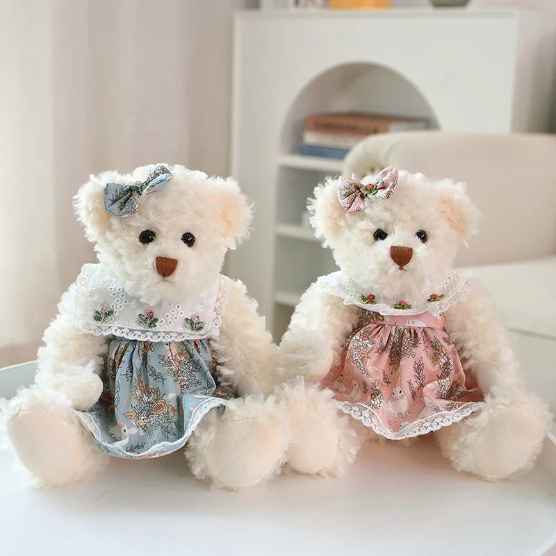 2pcs/lot 26cm Lovely Couple Teddy Bear Peluche Toys Kawaii Dress Bear Dolls Stuffed Soft Toy for Girls Baby Girlfriend Gifts