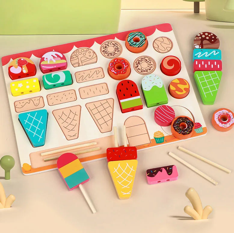 Montessori Wooden Pretend Play Kitchen Toys Dessert Puzzle Toys Simulation Barbecue Pretend Role Indoor Game For Toddlers Age 3+