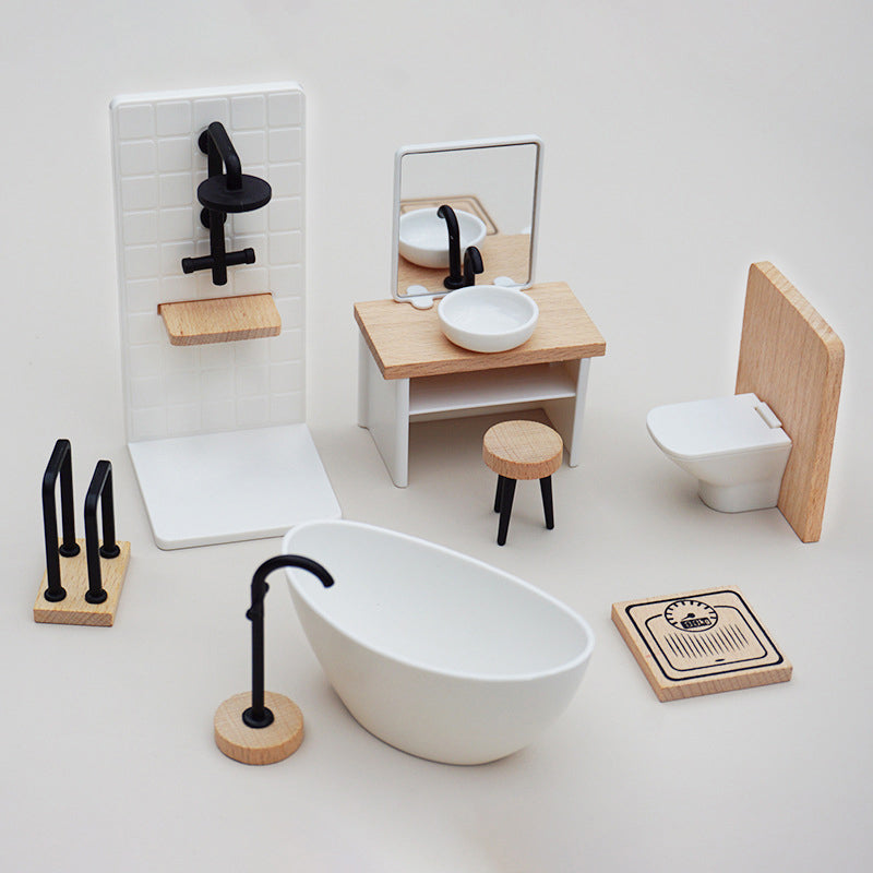 1/12 Dollhouse Simulation Washbasin Tub Toilet Model Dollhouse Bathroom Decor Dolls House Miniature Furniture Accessories