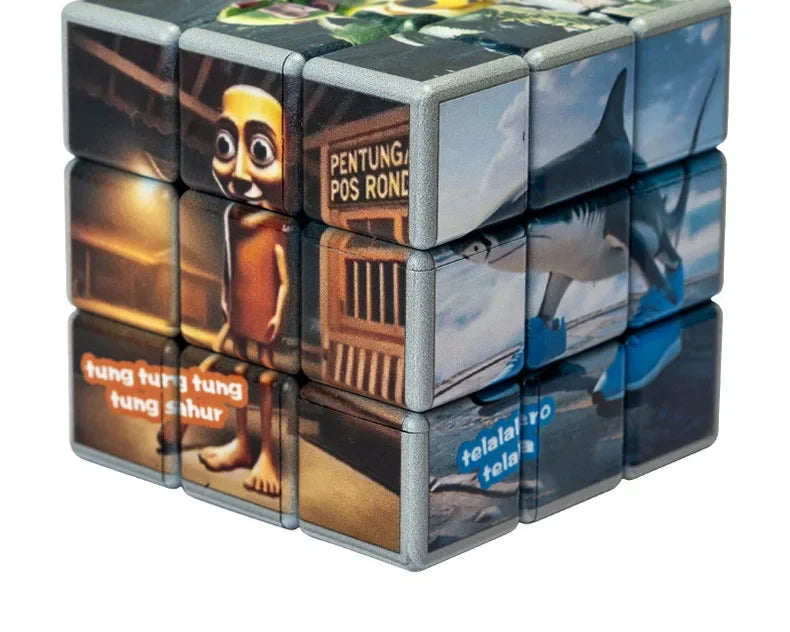 New Foreign Mountain and Sea Classic Puzzle Cube: Tung Tung Sahur Wooden Stick Man 3rd Step Cube Toy