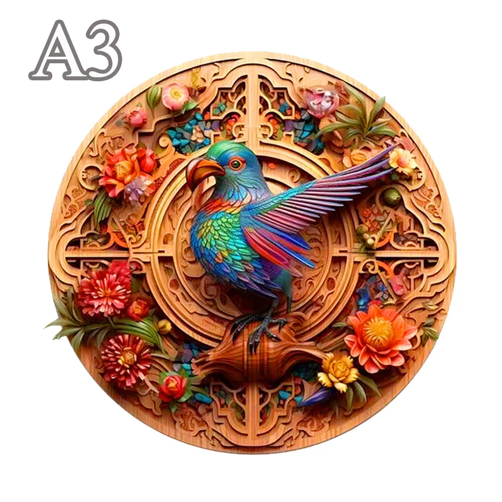 Adult and Children's Animal Wooden Puzzle Refined Bird Figure A3 A4 A5 3D Wooden Crafts Circular Festival Gift Children's Toys