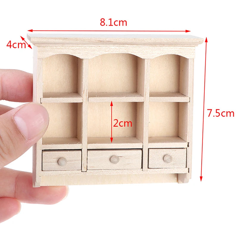 1Pcs Dollhouse Miniature Bookcase Storage Rack Mini Wood Cherry Display Shelf Cabinet Cupboard Doll House Furniture Model Toys