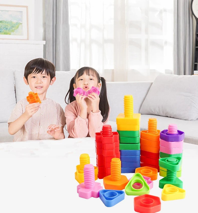 10/20pcs Set Screw Building Blocks Creative Mosaic Puzzle Toys For Children Plastic Insert Blocks Nut Shape Boys Educational Toy