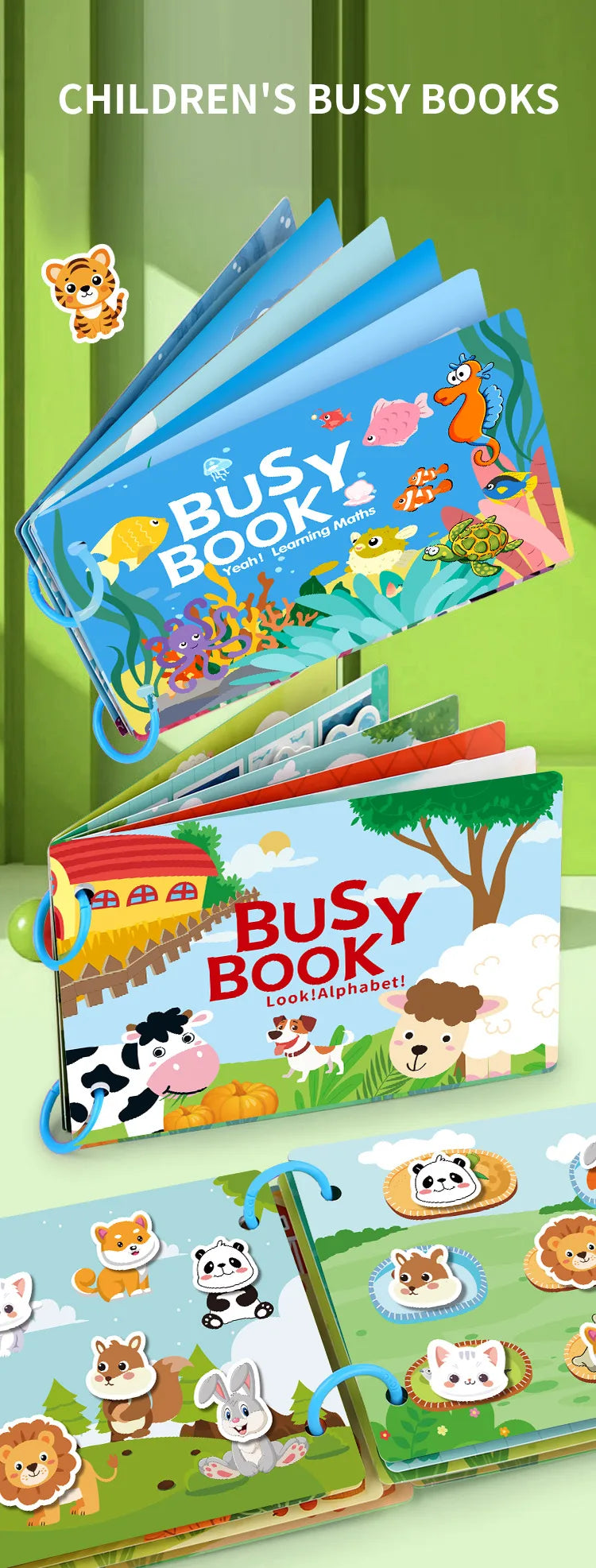 1Set Cartoon Quiet Book Montessori Busy Book with Animal Recognition Puzzle Interactive Game Cards for Preschool DIY Puzzle Book