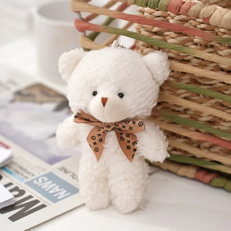 12cm Cute Cartoon Bear Plush Doll Toy Mini Bow Tie Bear Stuffed Animal Toy Kawaii Plush Keychain Bag Pendant Children