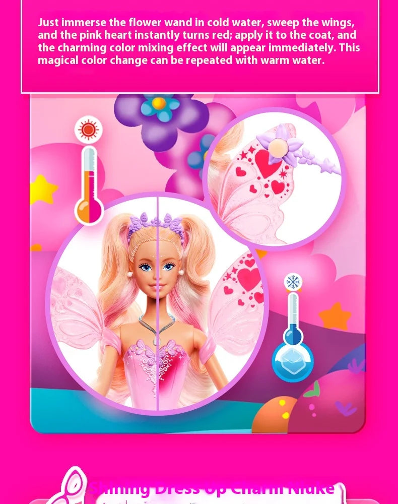 Genuine Barbie Doll Princess Color Changing Dream Butterfly Fairy Toy Figure for Girls Cute Collectible Birthday Gift Toy