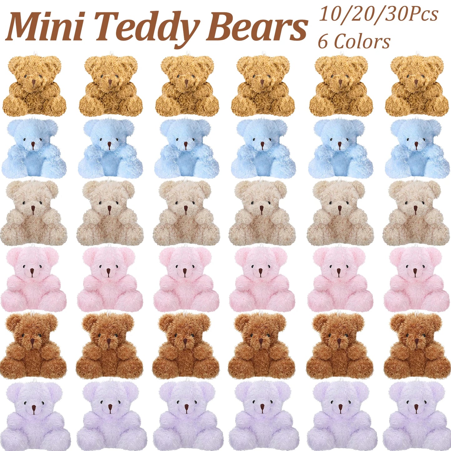 10-30Pcs Mini Plush Bears Small Bear Stuffed Animal Toys Tiny Fuzzy Bear Soft Bear Stuffed Doll for Birthday Gifts Party Favors