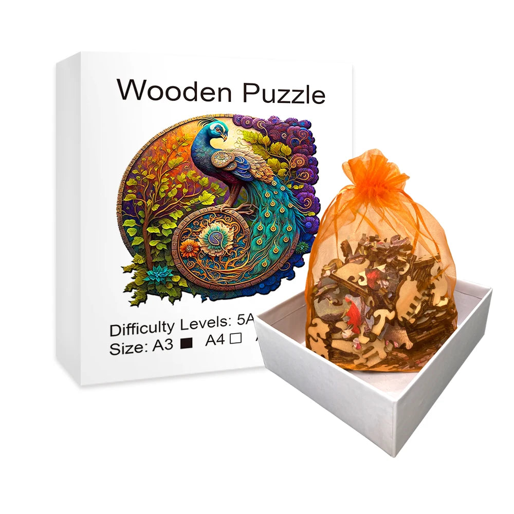 Adult Animal Wooden Puzzles Round Peacock and Bird Wooden Puzzle Children's Puzzle Toy Festival Gift A3 A4 A5 Multi Size Puzzle