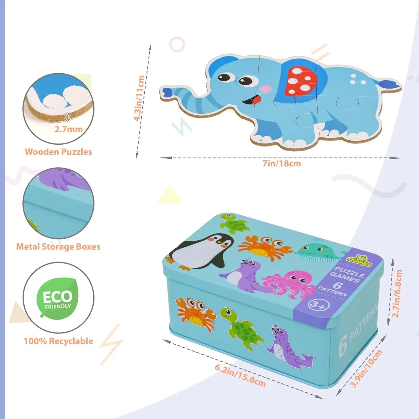 Montessori Baby Puzzle Educational Toys Wood 3D Puzzle Games Iron Box children Puzzles Jigsaw Wooden Puzzles For Kids 2 3 4 Year