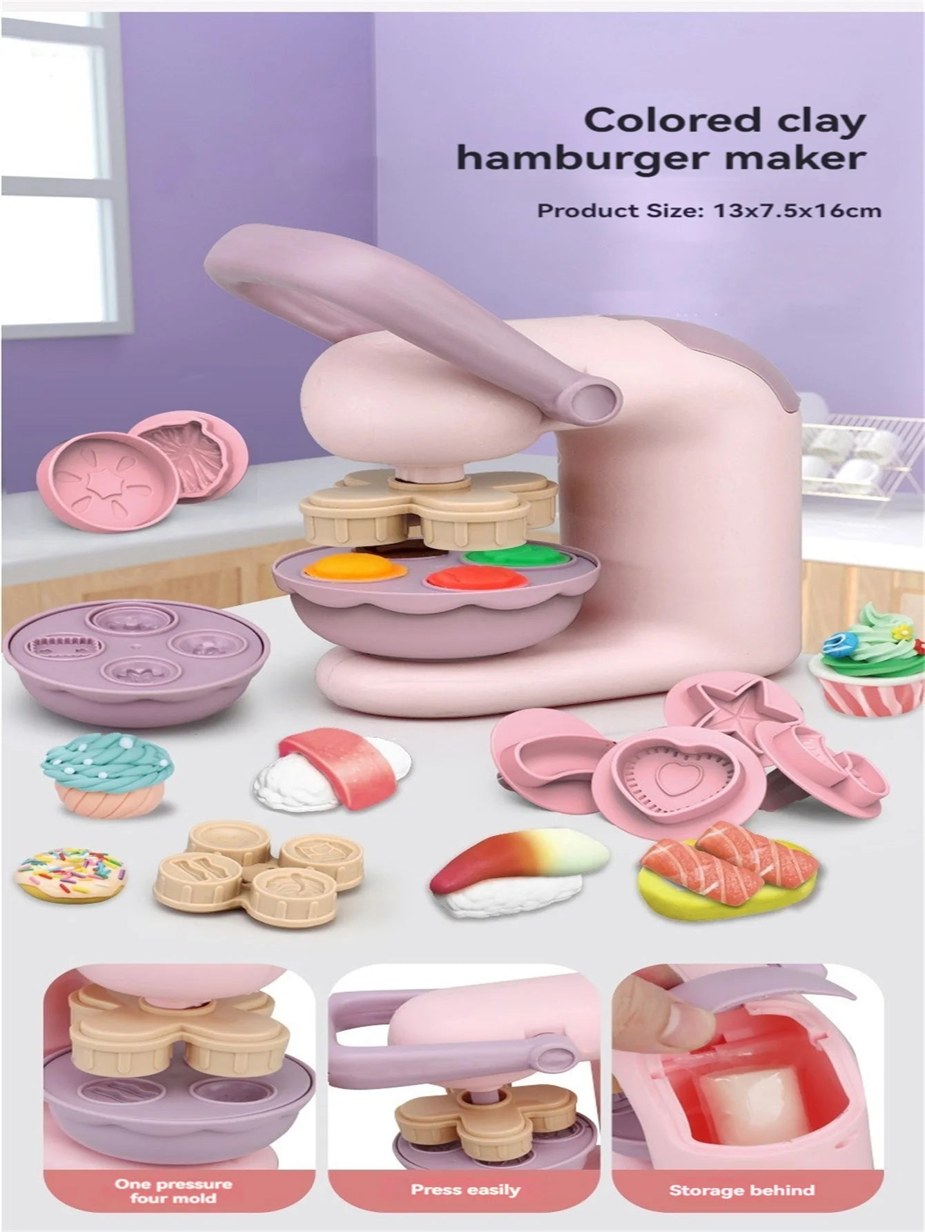 Colorful clay noodle maker, ice cream maker, burger maker, multifunctional puzzle toy set, suitable for boys and girls aged 3-12
