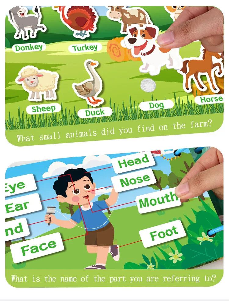 1Set Cartoon Quiet Book Montessori Busy Book with Animal Recognition Puzzle Interactive Game Cards for Preschool DIY Puzzle Book