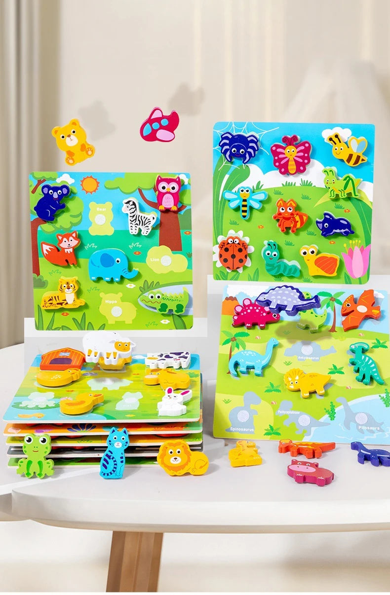 Children's 3D Puzzle Animal Transportation Sea Animal Fruits Early Education Fun DIY Paste Puzzle Toys for Kids Gifts