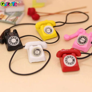 1:12 Dollhouse Miniature Vintage Phone Model Simulation Mini Retro Telephone Doll Furniture Decor Accessories For Kids Toys Gift