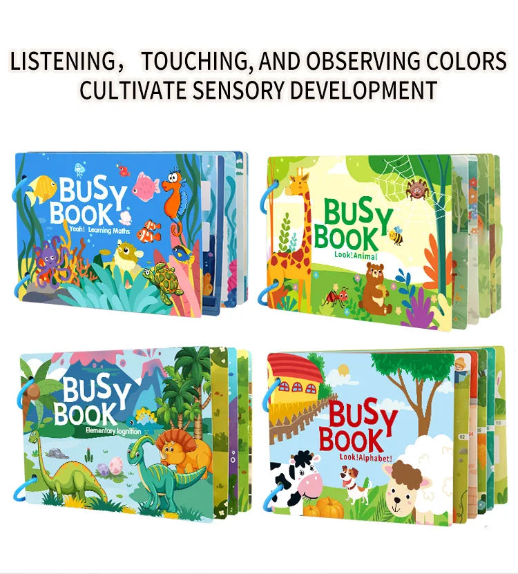 1Set Cartoon Quiet Book Montessori Busy Book with Animal Recognition Puzzle Interactive Game Cards for Preschool DIY Puzzle Book