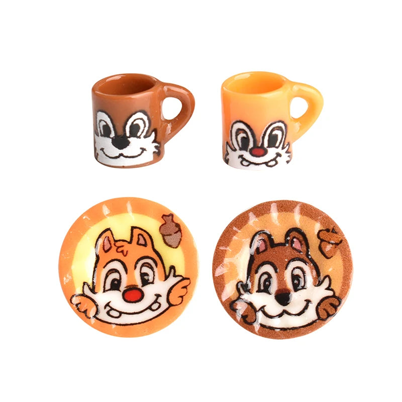 3set Miniature Dollhouse Cartoon Squirrel Coffee Cup Drinks Kitchen Food For Doll Accessories Girl Toy