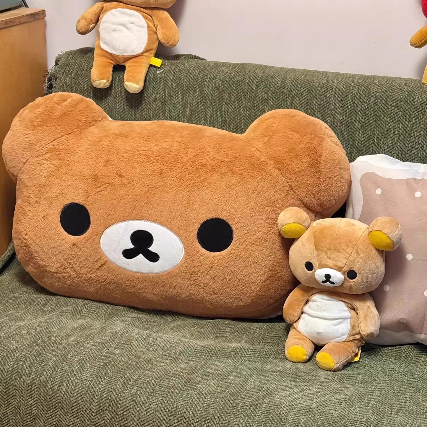 60CM Rilakkuma Plush Pillow Soft Fluffy Stuffed Bear Doll Cushion Backrest For Bedroom Sofa Bedside Cute Birthday Gift For Girls